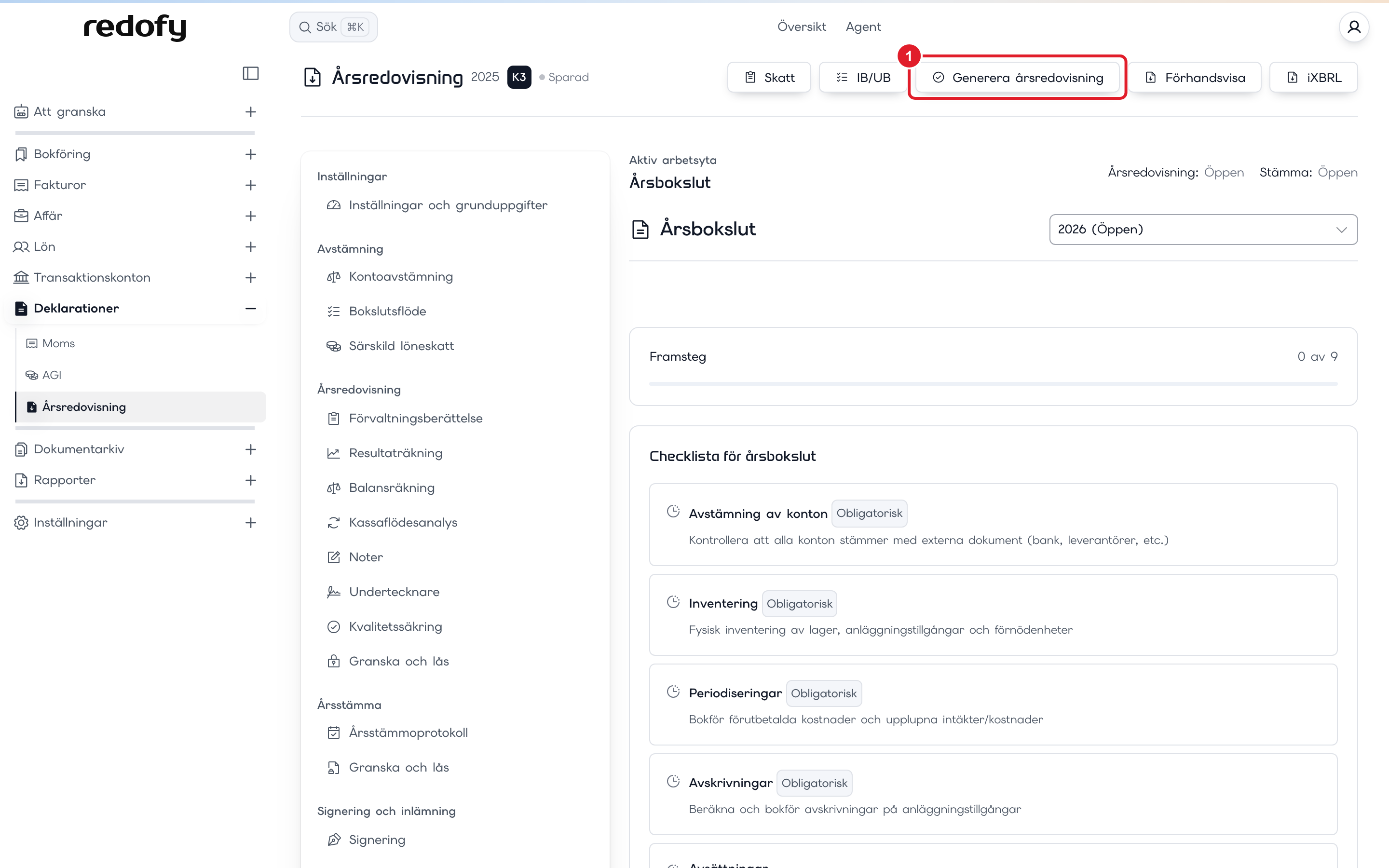 Årsbokslutet med checklista och markering