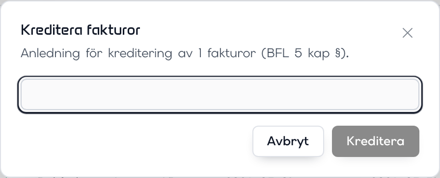 Dialogen för att ange anledning till krediteringen